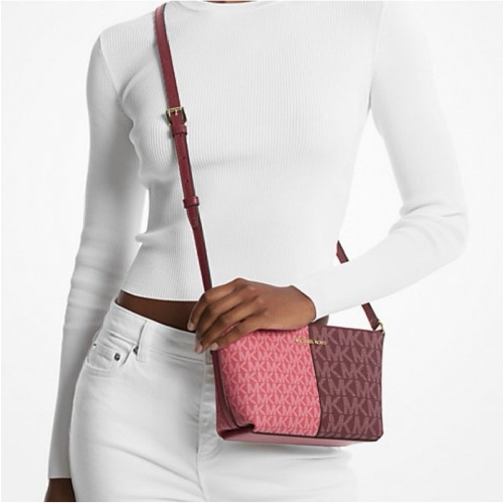 Michael Kors Jet Set Small Two Tone (Oxblood/Watermelon) Logo Crossbody (NWT)